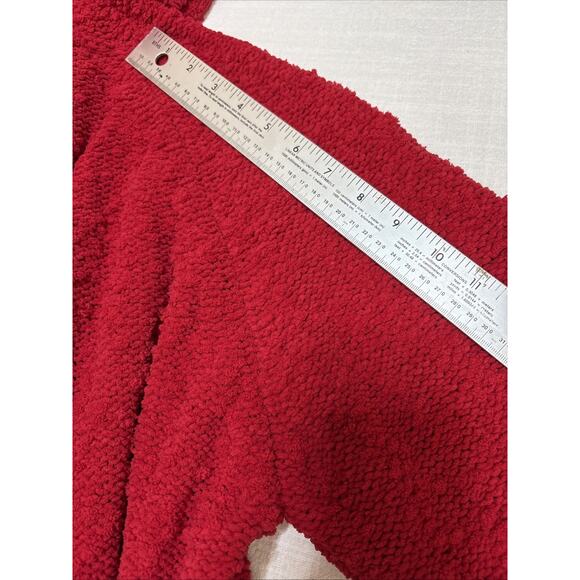 Q.U.E. Red Slub Knit Sweater Hoodie Oversized Pullover Cabin Comfort Womens 1X - Picture 11 of 16